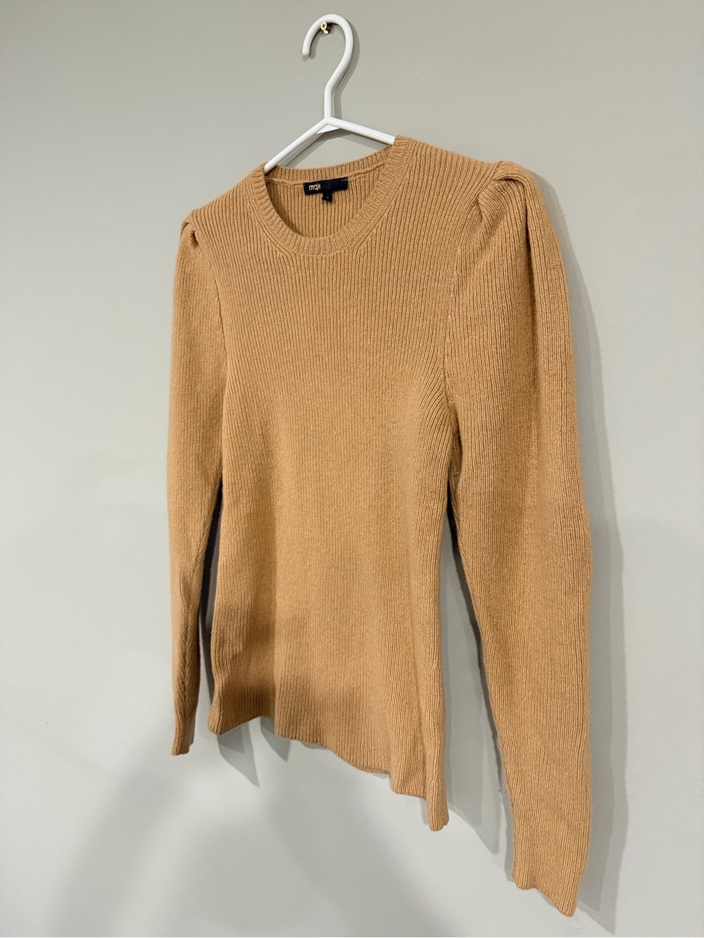 Maje Ribbed Sweater with Puffed Shoulders - Picture 4 of 8